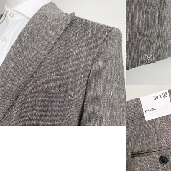Express Mens Linen 2-Piece Suit Set Blazer Sport Coat 44R Pants 34x32 Gray Slim - Picture 10 of 12